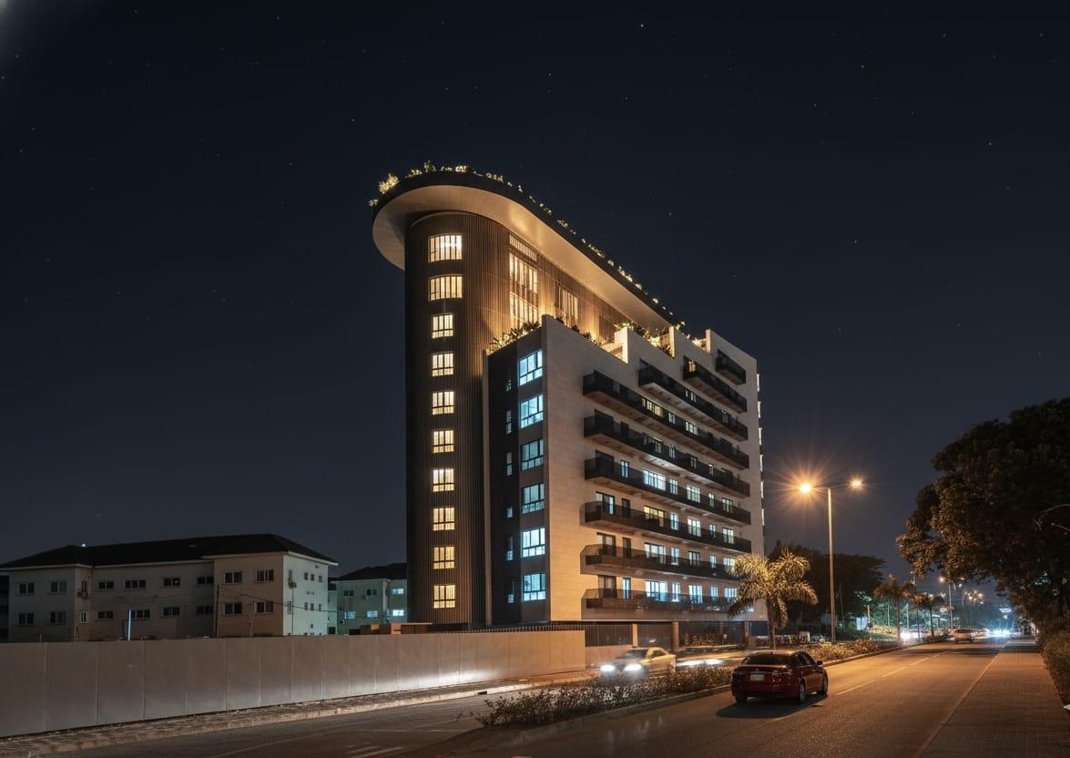 Premium commercial tower at night
